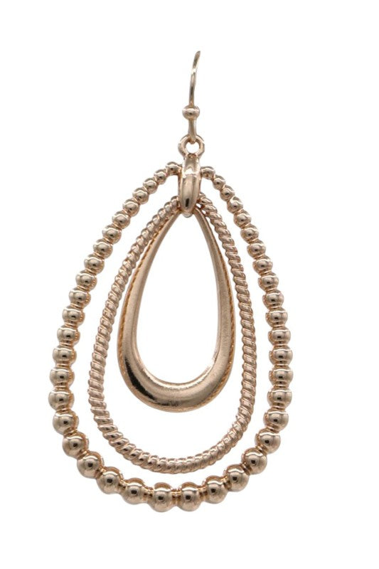 Textured Triple-Layer Metal Teardrop Earrings