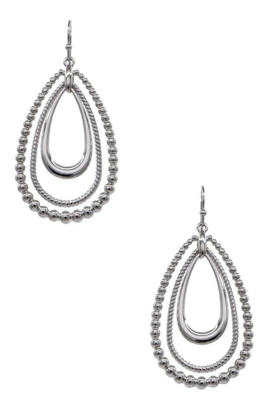 Textured Triple-Layer Metal Teardrop Earrings