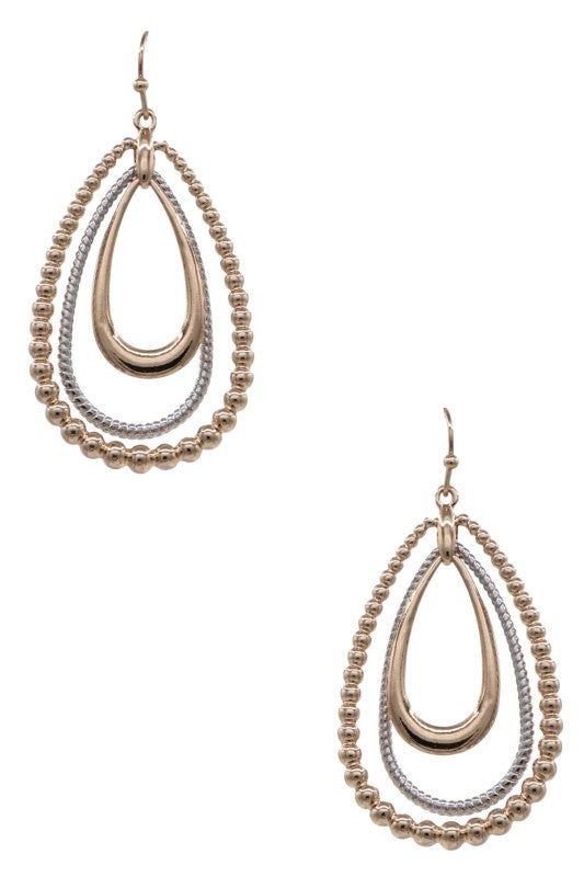 Textured Triple-Layer Metal Teardrop Earrings