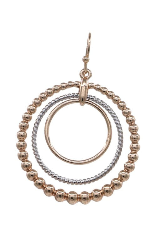 Multi-Textured Triple Layer Circle Drop Earrings
