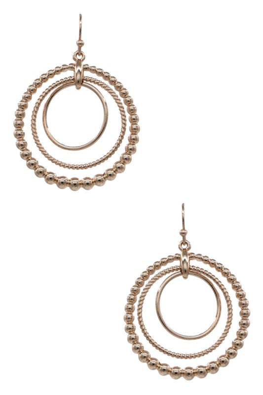 Multi-Textured Triple Layer Circle Drop Earrings