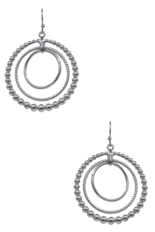Multi-Textured Triple Layer Circle Drop Earrings