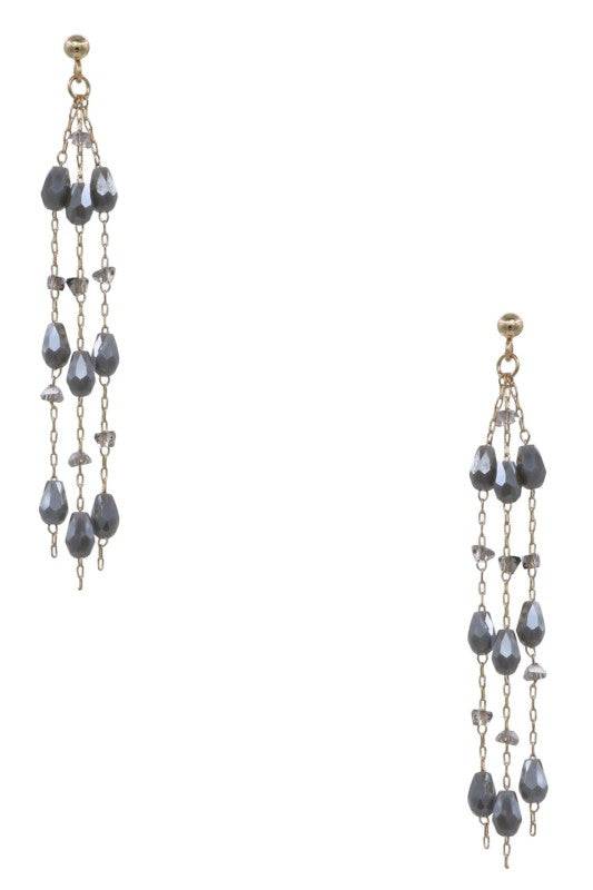 Glass Beaded Metal Fringe Drop Earrings
