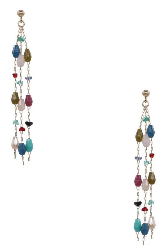 Glass Beaded Metal Fringe Drop Earrings