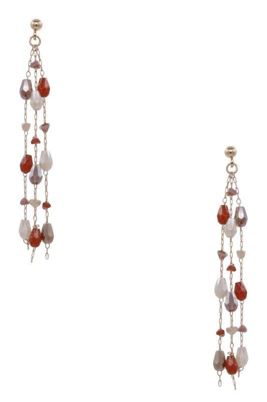 Glass Beaded Metal Fringe Drop Earrings