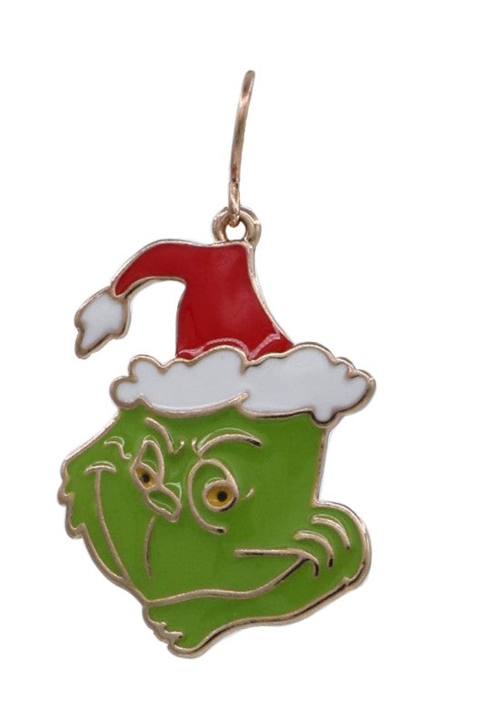 Holiday Grinch Metal Drop Earrings