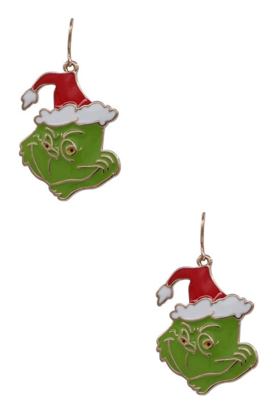 Holiday Grinch Metal Drop Earrings