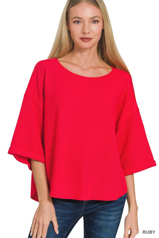 Double Knit Exposed Seam Curved Hem Top