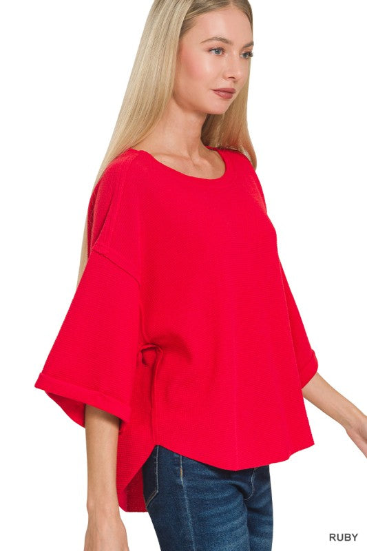 Double Knit Exposed Seam Curved Hem Top
