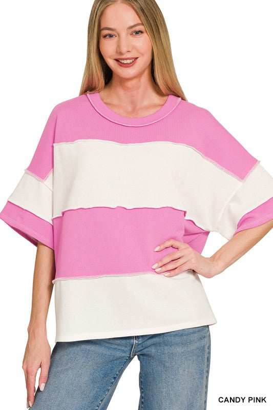 French Terry Color Block Exposed Seam Top