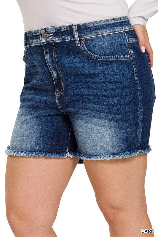 Mid Rise Denim Shorts with Raw Frayed Hem
