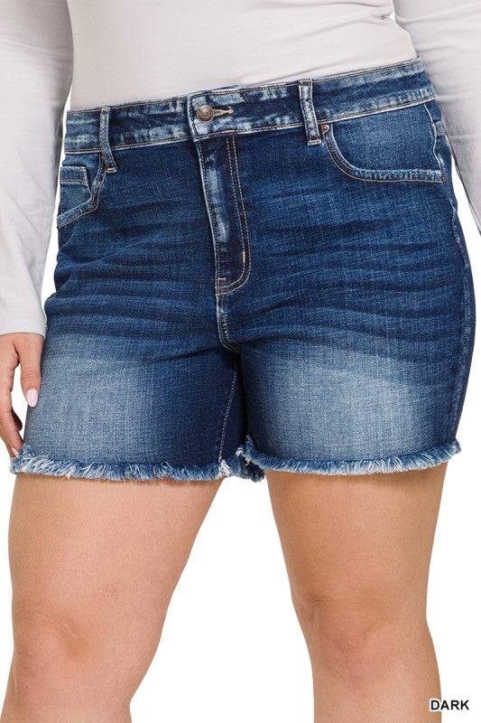 Mid Rise Denim Shorts with Raw Frayed Hem