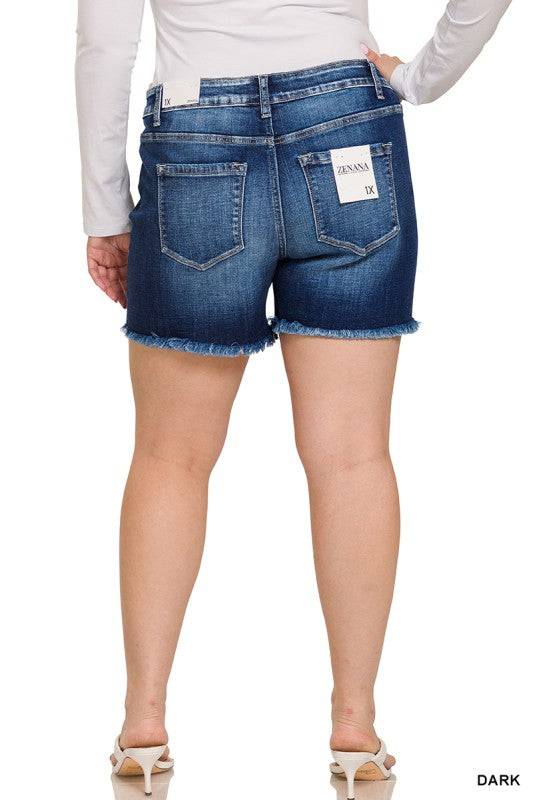 Mid Rise Denim Shorts with Raw Frayed Hem