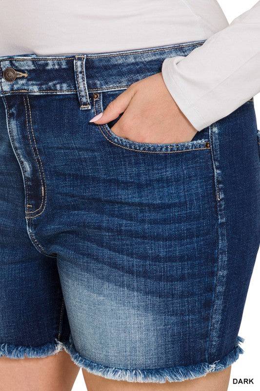 Mid Rise Denim Shorts with Raw Frayed Hem