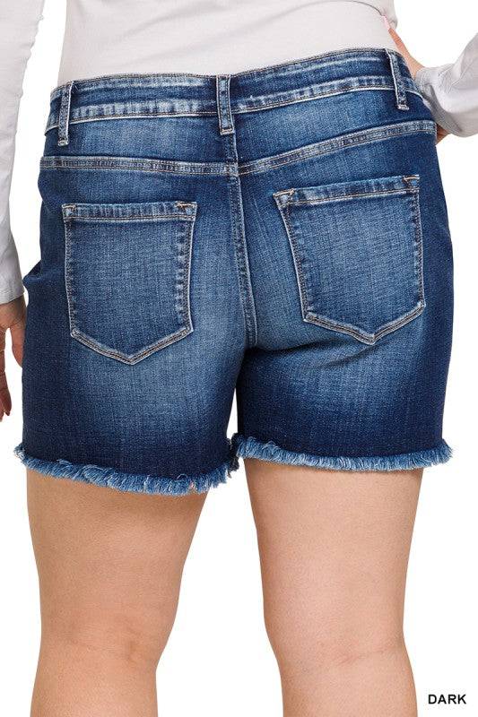 Mid Rise Denim Shorts with Raw Frayed Hem