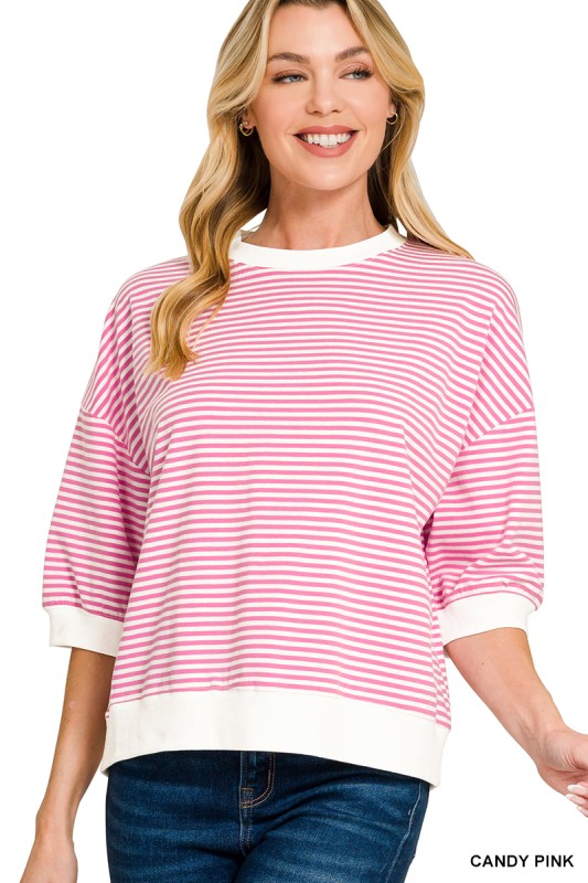 Striped Contrast Trim Rib Banded Top