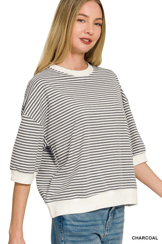 Striped Contrast Trim Rib Banded Top
