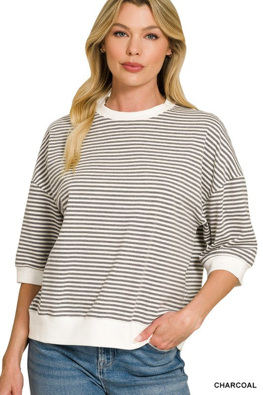 Striped Contrast Trim Rib Banded Top