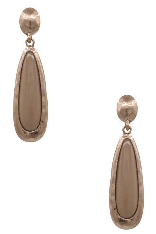 Acrylic Stone Teardrop Dangle Earrings in Gold