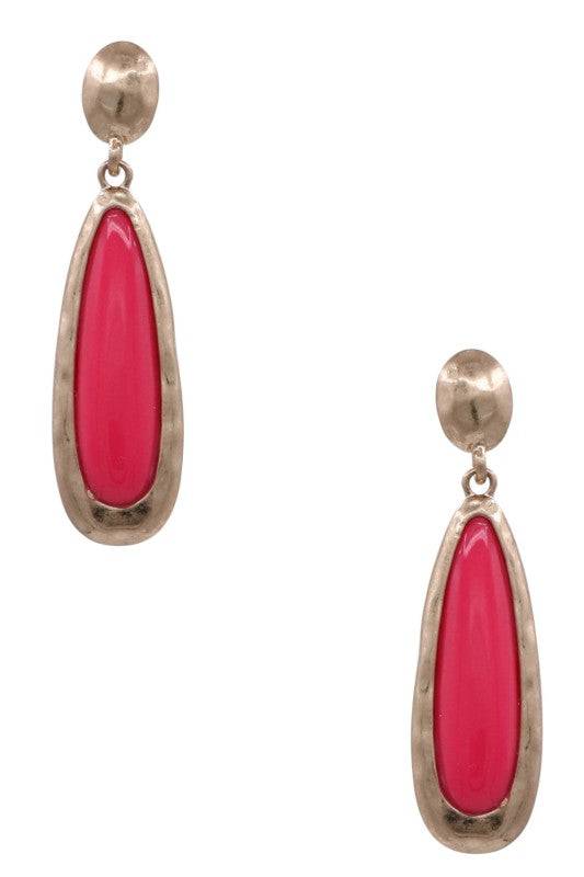 Acrylic Stone Teardrop Dangle Earrings in Gold