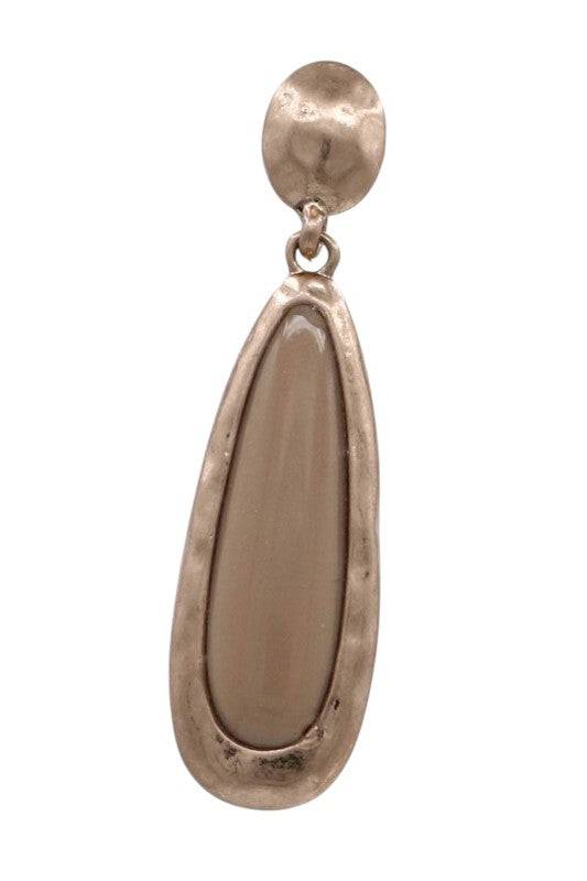 Acrylic Stone Teardrop Dangle Earrings in Gold