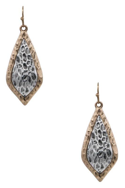 Two-Tone Hammered Teardrop Earrings for Modern Style