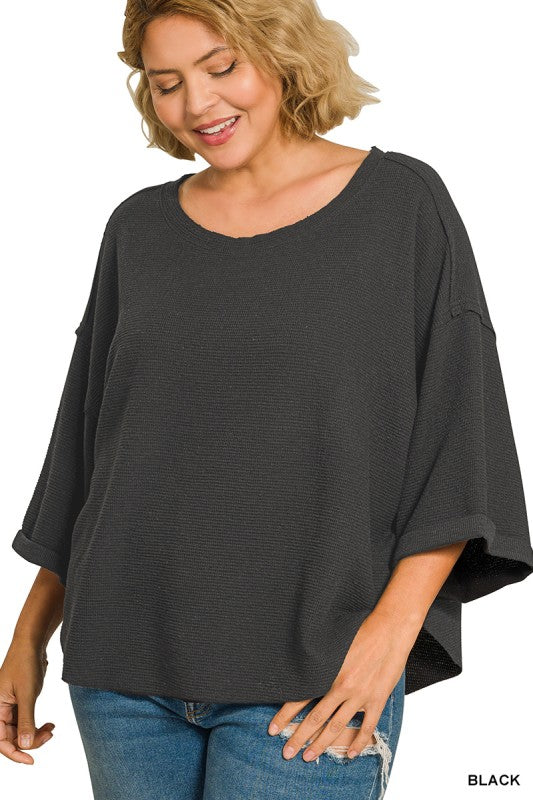 Double Knit Exposed Seam Curved Hem Top