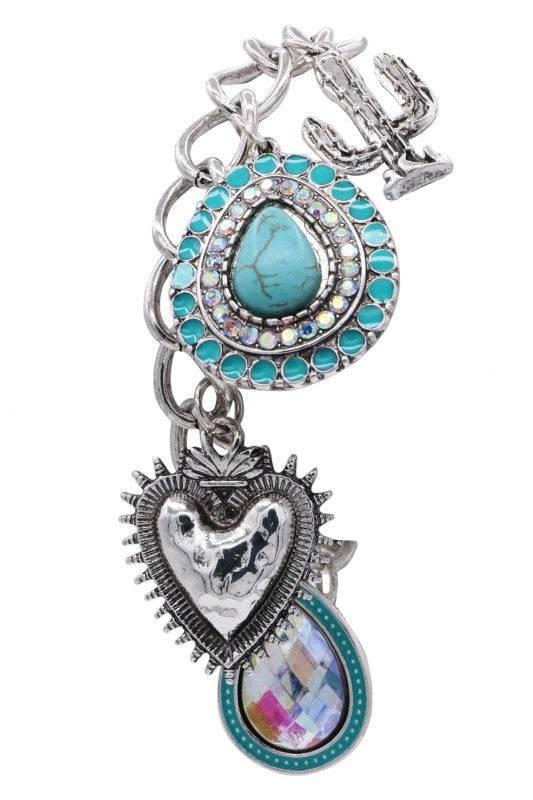 Turquoise Charm Link Bracelet with Western Accents
