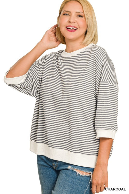 Striped Contrast Trim Rib Banded Top