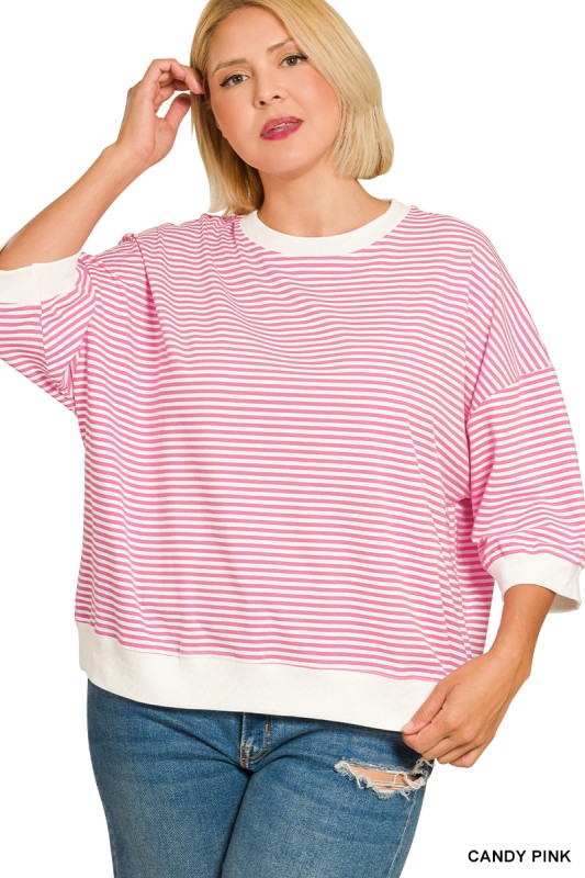 Striped Contrast Trim Rib Banded Top
