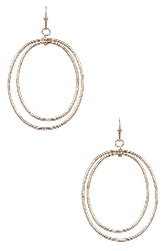 Double Layer Gold Earrings - Textured Oval Design