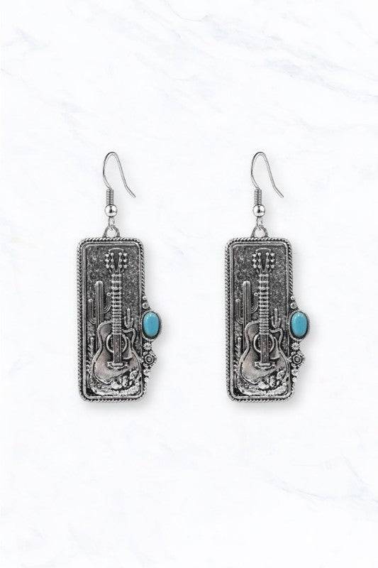 Western Guitar Cactus Earrings for a Vintage Look