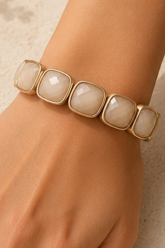 Metal & Acrylic Square Jewel Stretch Bracelet