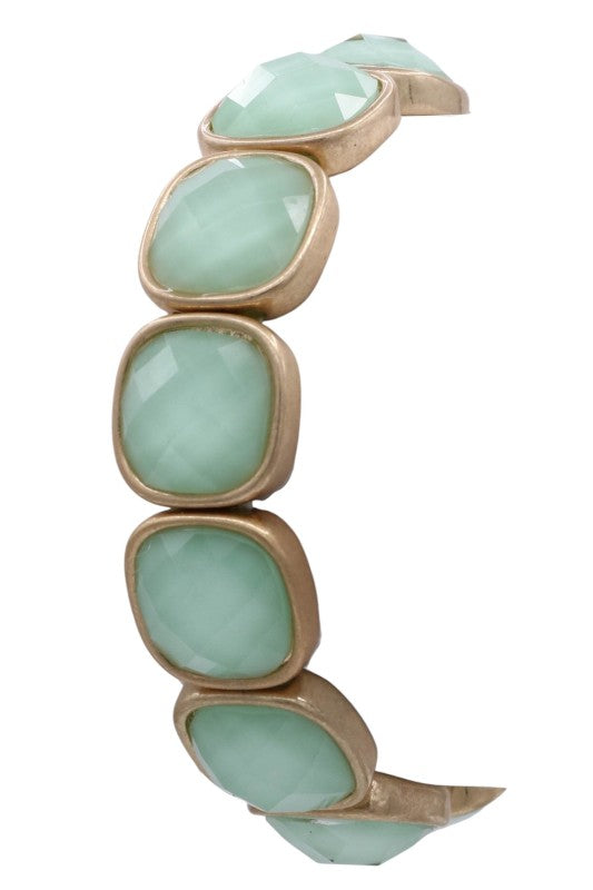 Metal & Acrylic Square Jewel Stretch Bracelet
