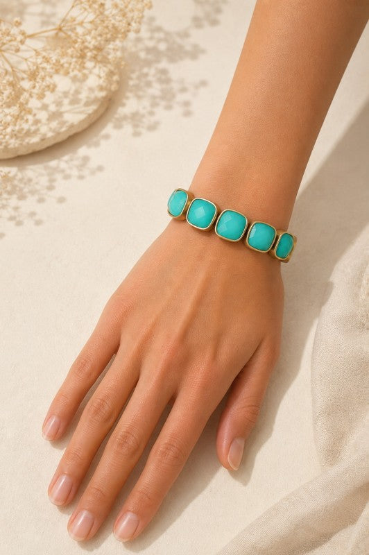 Metal & Acrylic Square Jewel Stretch Bracelet