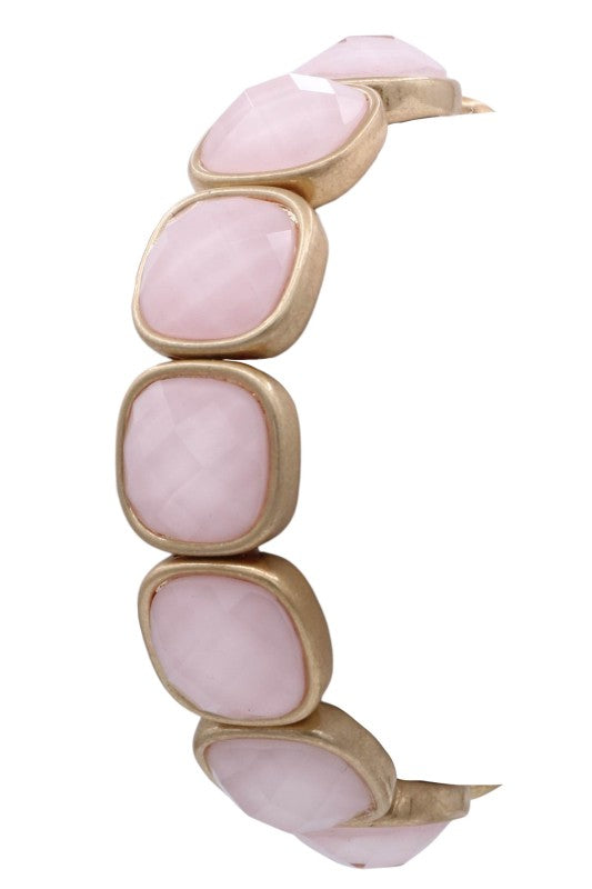 Metal & Acrylic Square Jewel Stretch Bracelet