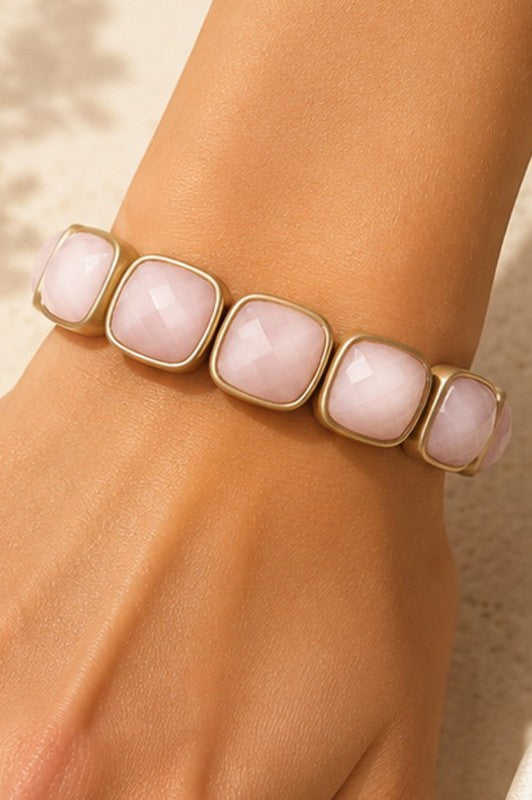 Metal & Acrylic Square Jewel Stretch Bracelet