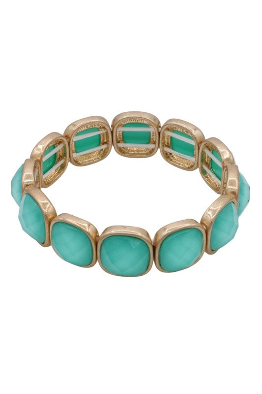 Metal & Acrylic Square Jewel Stretch Bracelet