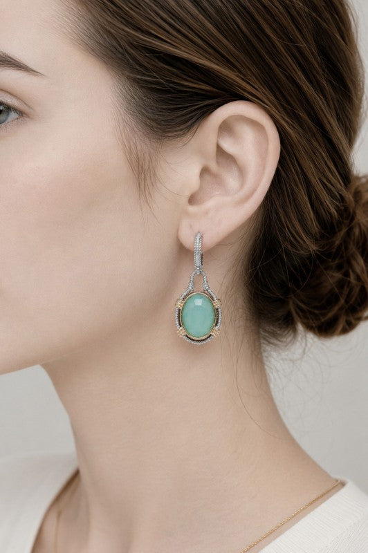 Two-Tone Oval Gemstone Drop Earrings