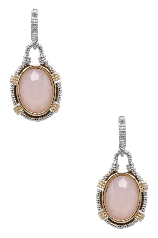 Two-Tone Oval Gemstone Drop Earrings
