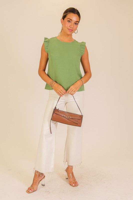 Ruffle Sleeve Button-Back Blouse