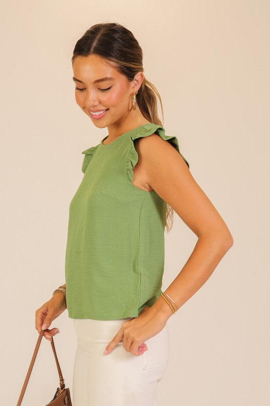 Ruffle Sleeve Button-Back Blouse