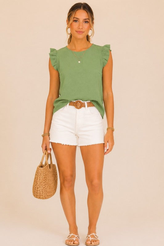 Ruffle Sleeve Button-Back Blouse