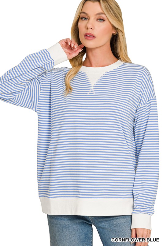Striped Rib Banded Long Sleeve Top