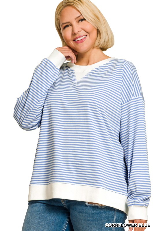 Striped Rib Banded Long Sleeve Top