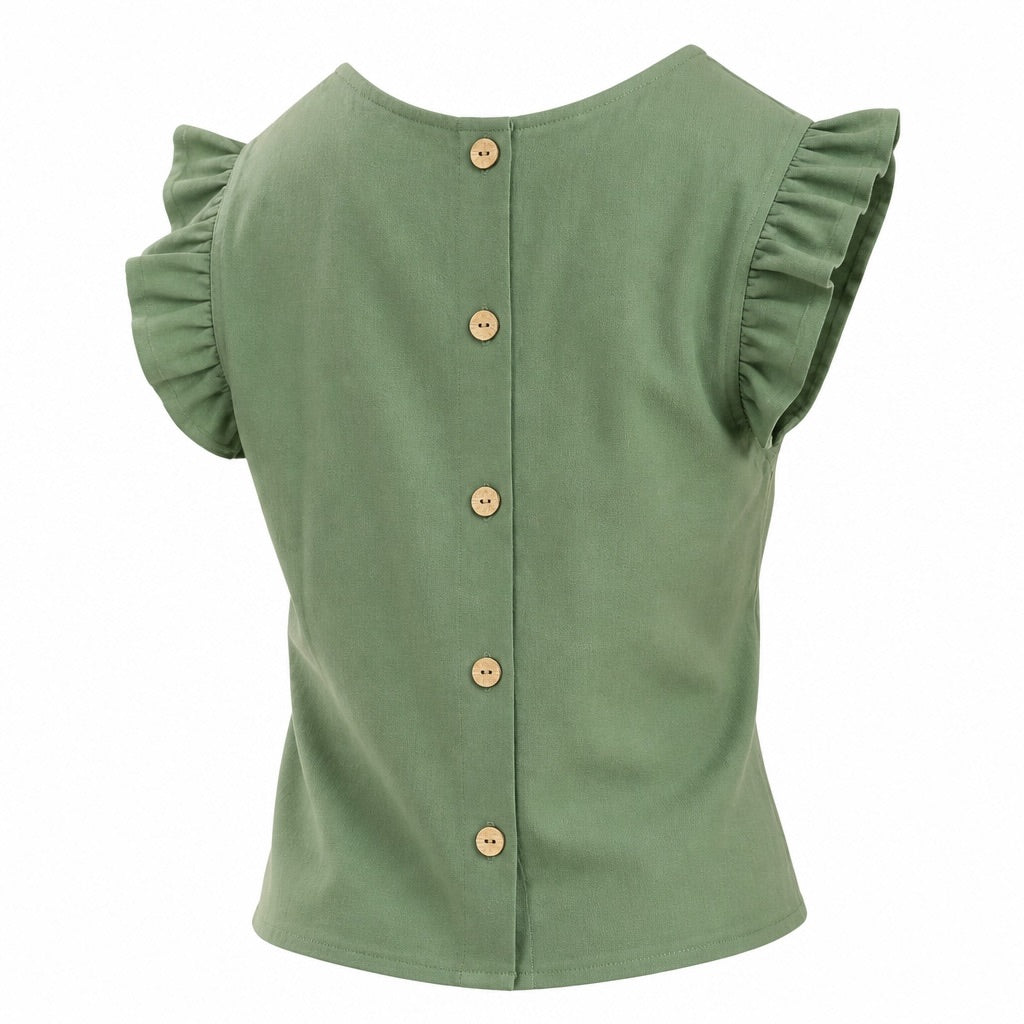 Ruffle Sleeve Button-Back Blouse