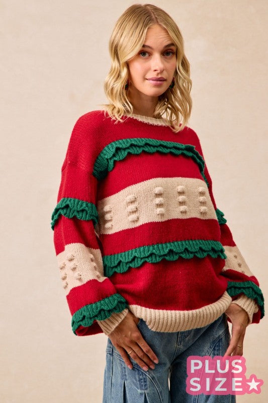 Christmas Ruffle Detail Sweater Top