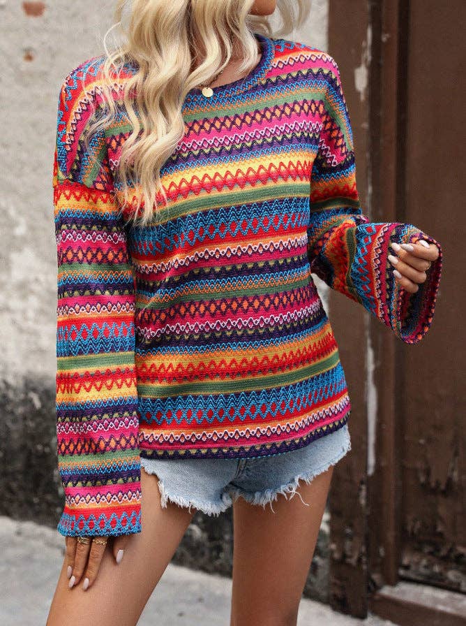 Geometric Bell Sleeve Sweater