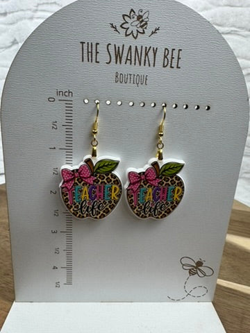 Teacher Life Leopard Apple Acrylic Earrings