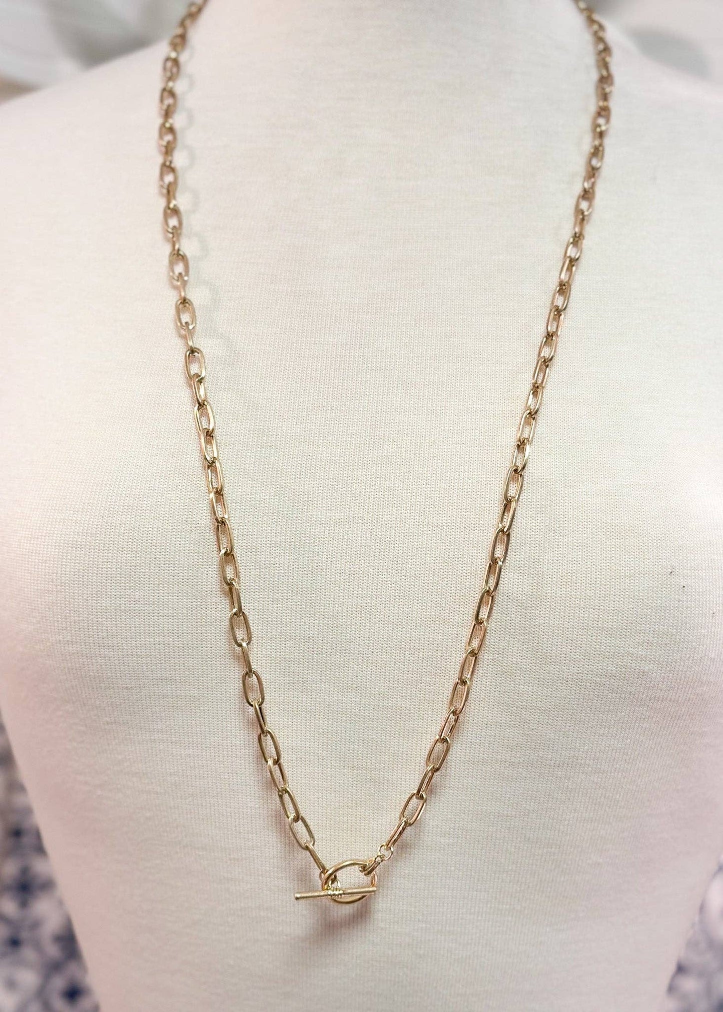 Long Chain Link Necklace With Toggle